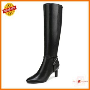 Knee-High Dress Boots with Stiletto Heel, Side Zip, Faux Leather